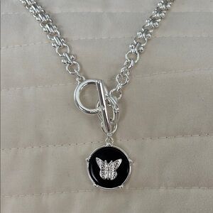 Talbots Silver Butterfly Pendant Toggle Necklace